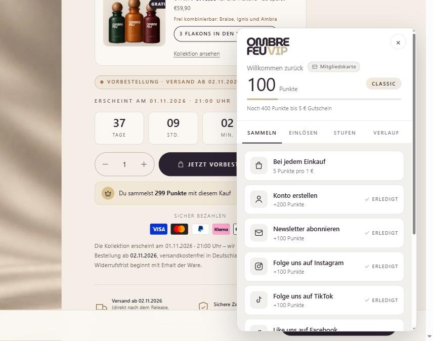 Storefront widget – points, rewards and tiers at a glance